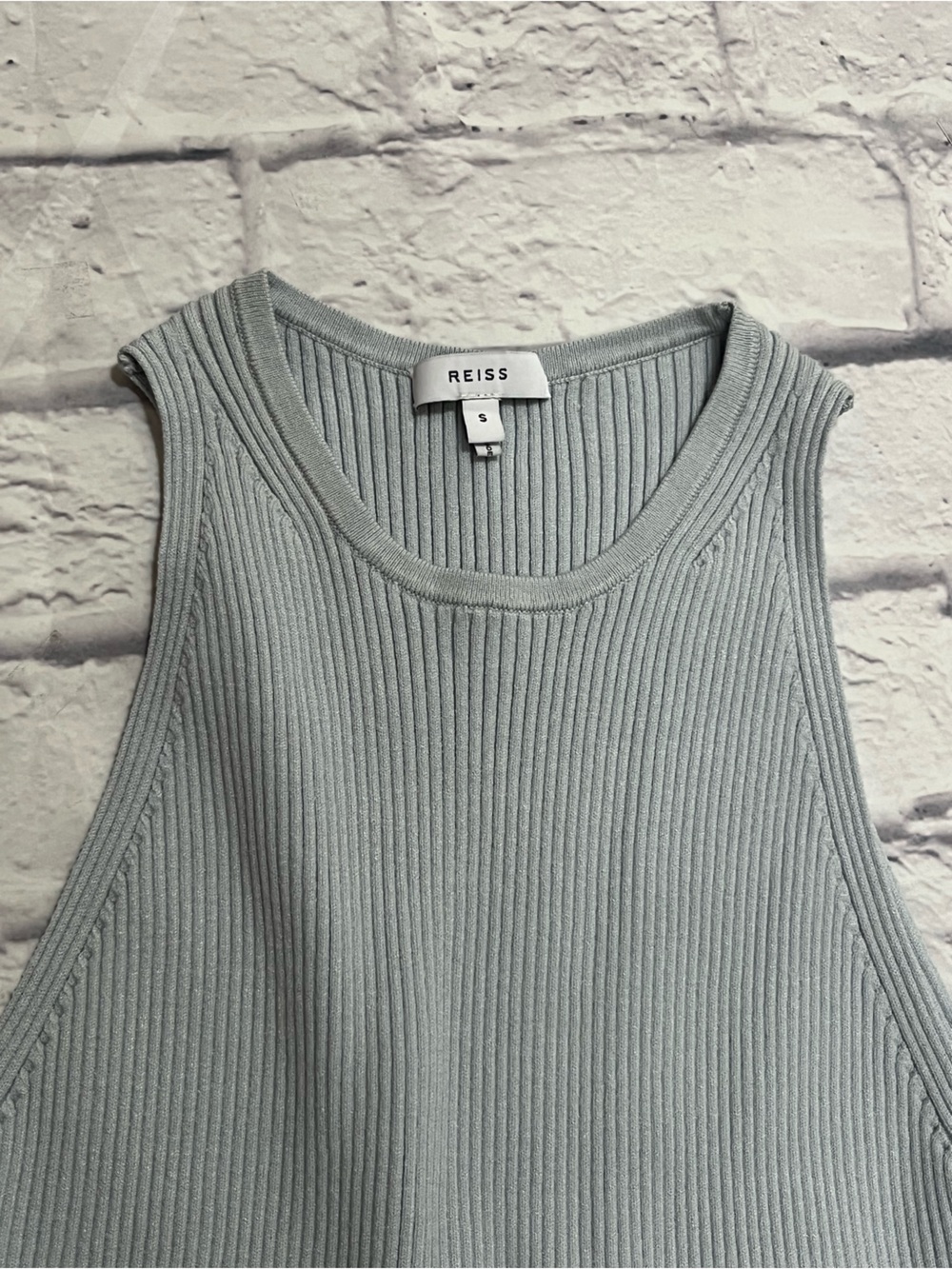 Reiss Soft slate Blue smooth stretch Ribbed Midi Dress Elegant Minimalist Resort - Picture 5 of 9